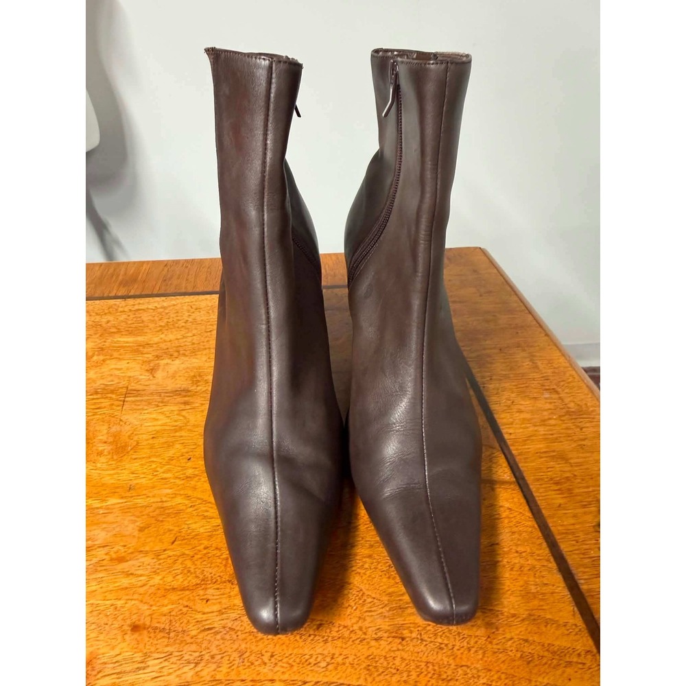 Vtg y2k Predictions Womens 9.5 Brown Leather Ankle Boots Pointed Toe Block Heels